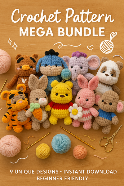 Crochet Pattern Mega Bundle – 9 Unique Designs +free gift